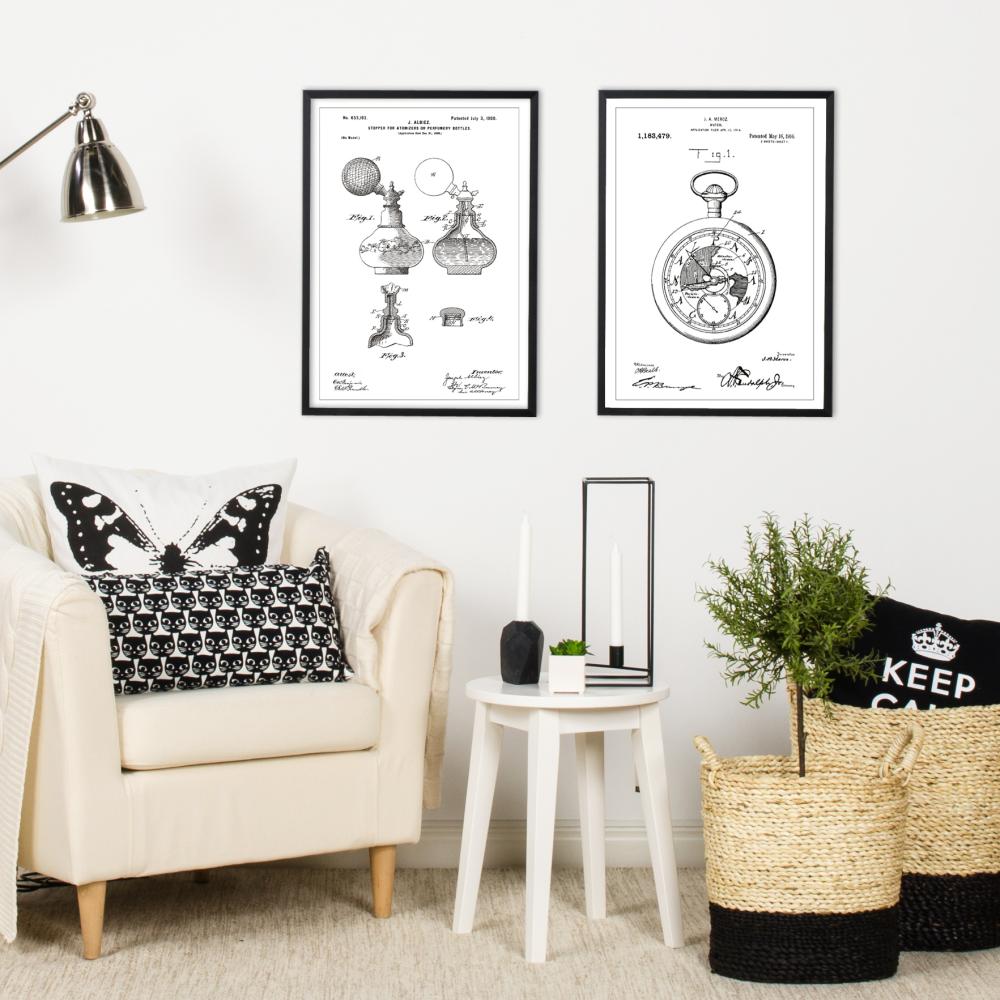 Patenttegning - Lommeur - Hvit Plakat