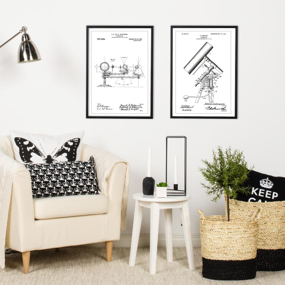 Patenttegning - Teleskop - Hvit Plakat