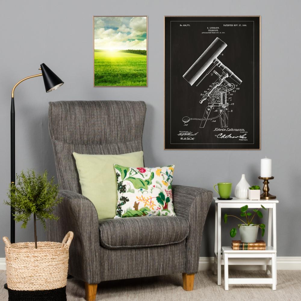Patenttegning - Teleskop - Svart Plakat