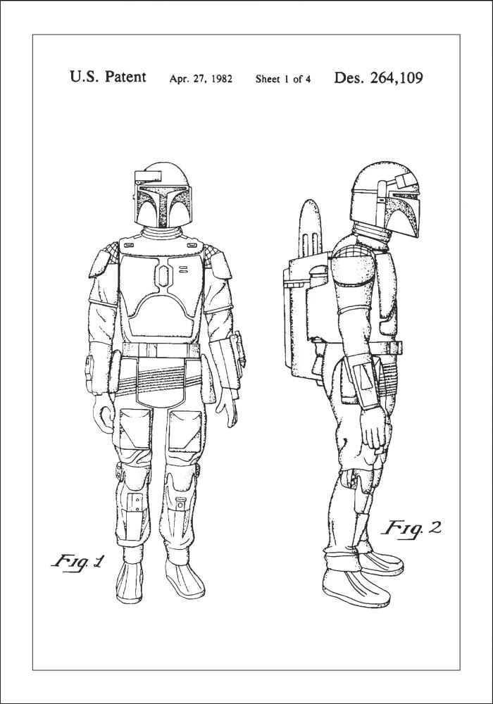 Patenttegning - Star Wars - Boba Fett - Hvit Plakat