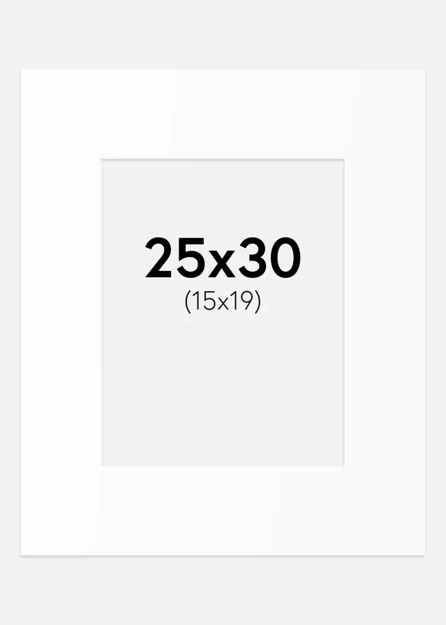 Passepartout Hvit Standard (Hvit kerne) 25x30 cm (15x19)