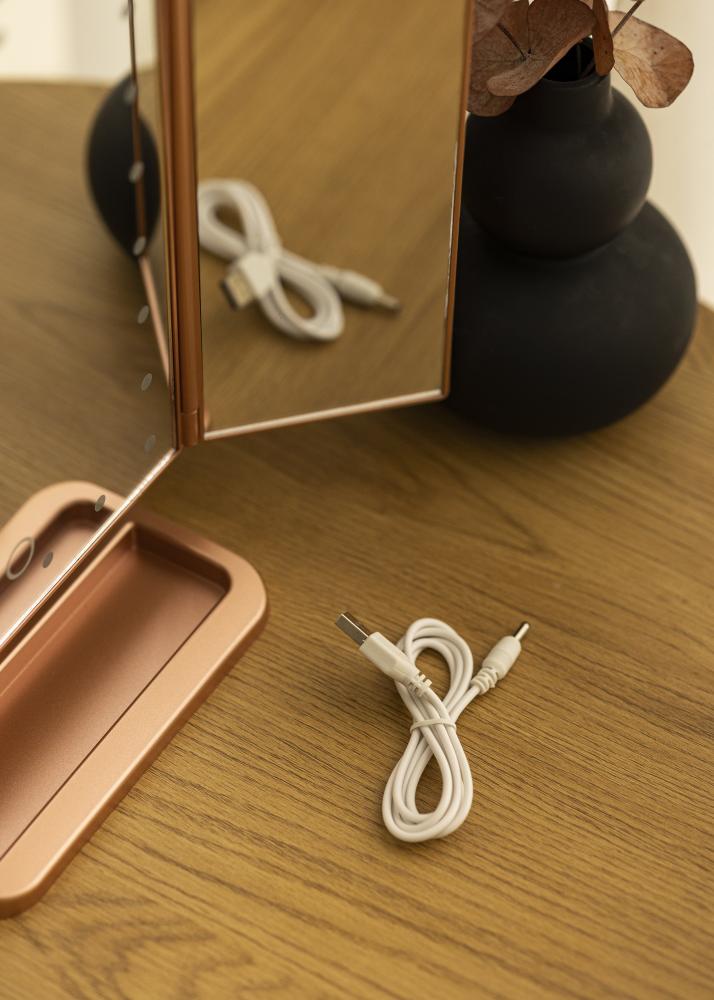 KAILA Sminkespeil Tri-Fold Magnifying Roségull 30x20 cm