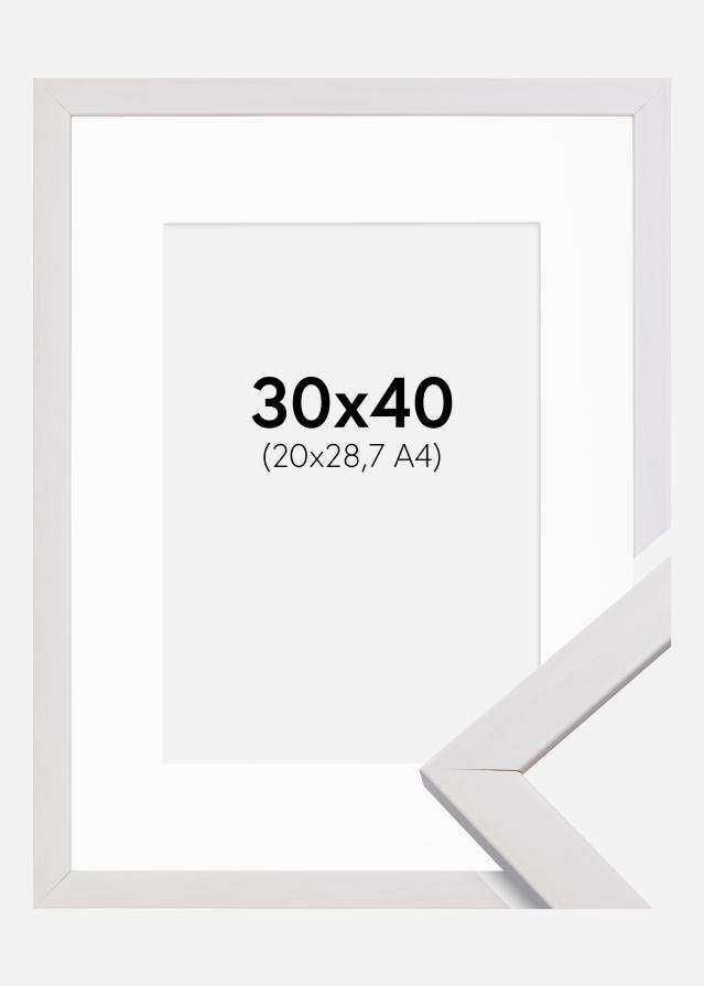 Ramme Stilren Hvit 30x40 cm - Passepartout Hvit 21x29,7 cm (A4)