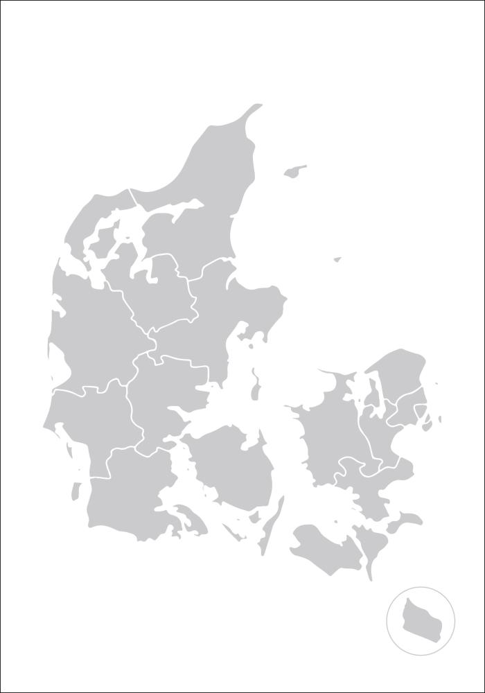 Kart - Danmark - Grå Plakat