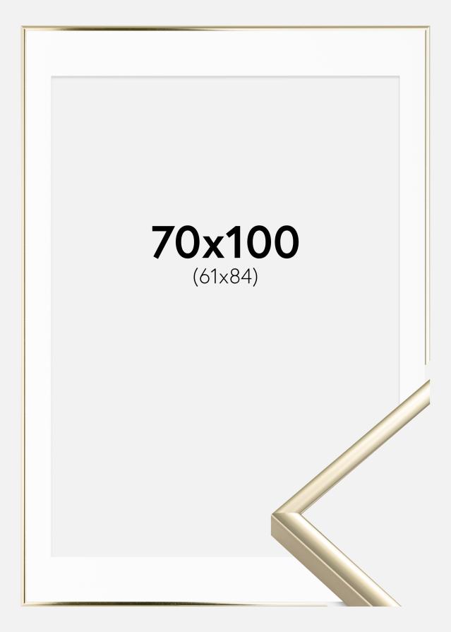 Ramme Aluminium Blank Gull 70x100 cm - Passepartout Hvit 62x85 cm