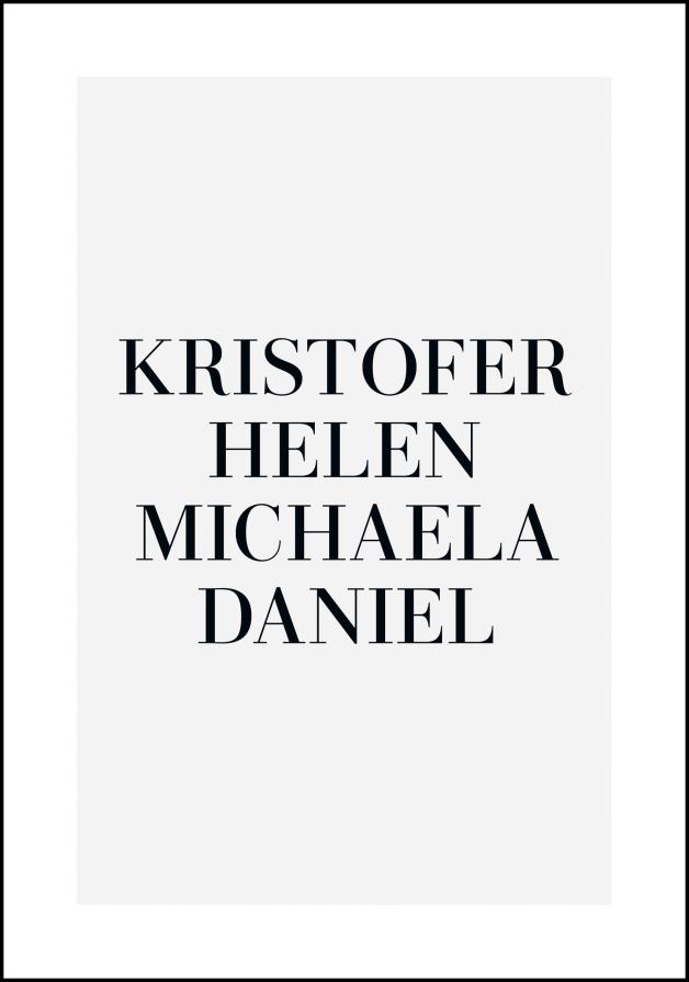 Familiebilde - 4 Navn - Grå