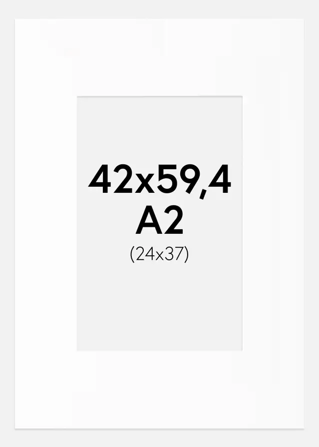 Passepartout Hvit Standard (Hvit kerne) A2 42x59,4 cm (24x37)