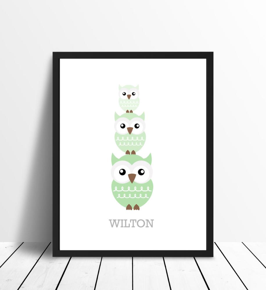 Owls Birth Poster Green
