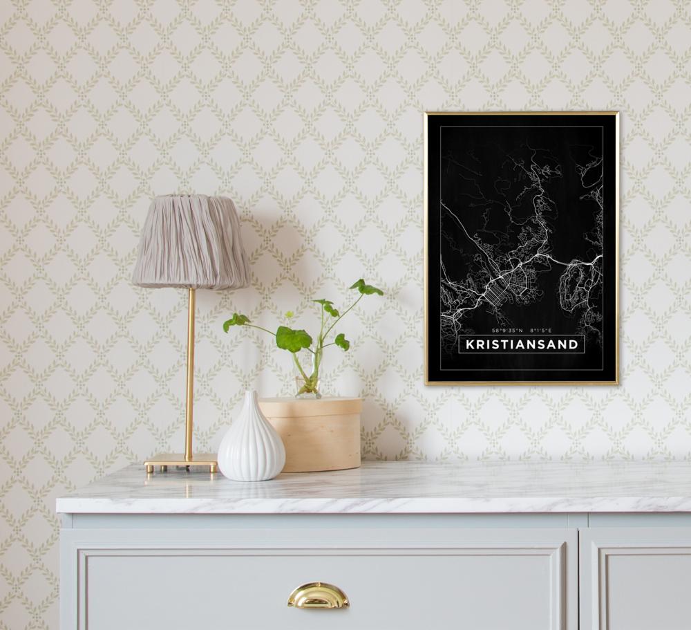 Kart - Kristiansand - Svart Plakat