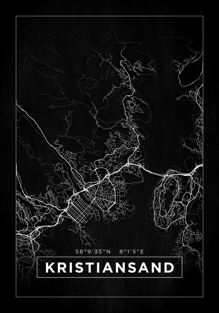 Kart - Kristiansand - Svart Plakat