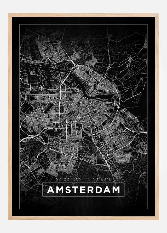 Kart - Amsterdam - Svart Plakat