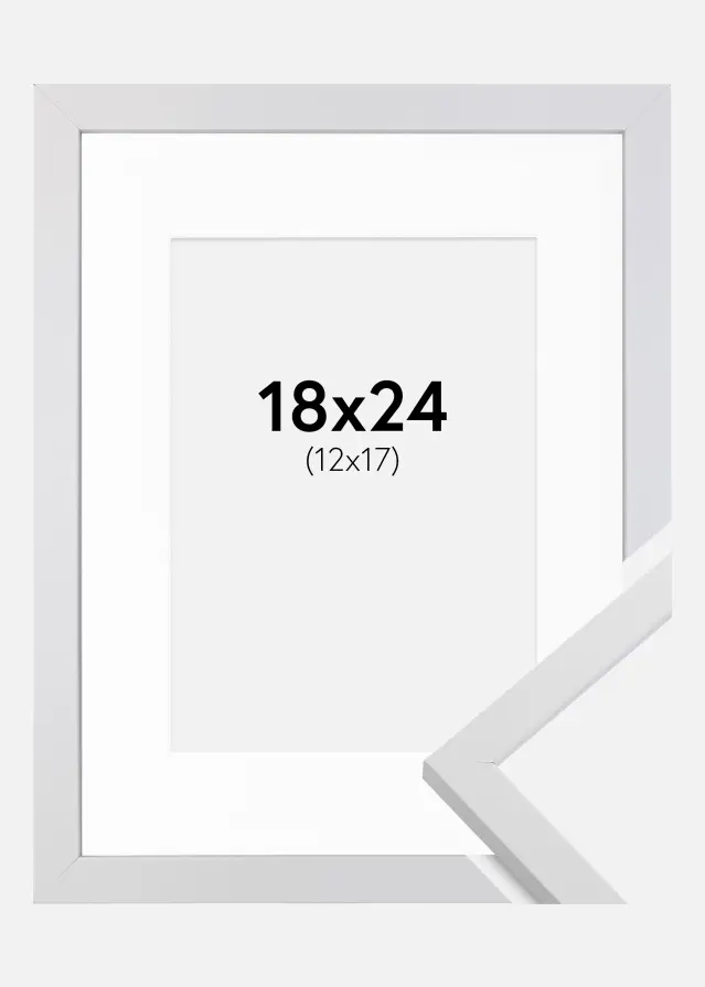 Ramme Trendy Hvit 18x24 cm - Passepartout Hvit 13x18 cm