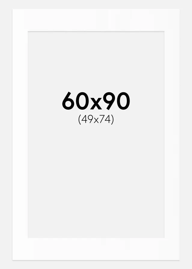 Passepartout Hvit Standard (Hvit kerne) 60x90 cm (49x74)
