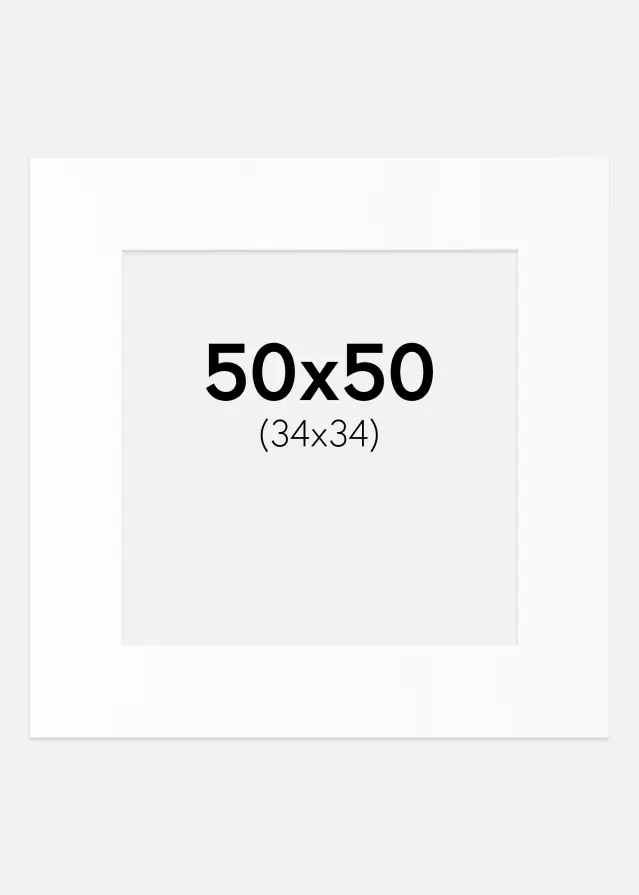 Passepartout Hvit Standard (Hvit kerne) 50x50 cm (34x34)