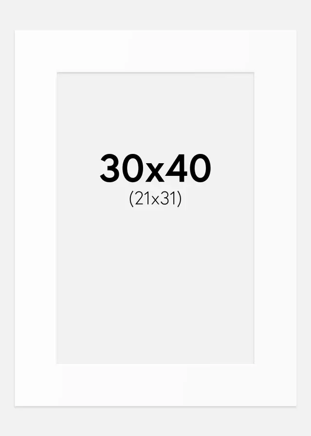 Passepartout Hvit Standard (Hvit kerne) 30x40 cm (21x31)