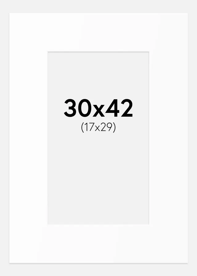 Passepartout Hvit Standard (Hvit kerne) 30x42 cm (17x29)