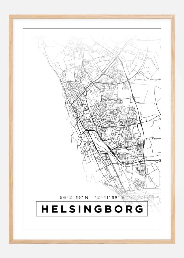 Kart - Helsingborg - Poster - Hvit Plakat