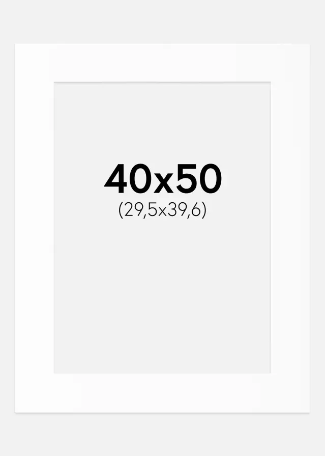 Passepartout Hvit Standard (Hvit kerne) 40x50 cm (29,5x39,6)