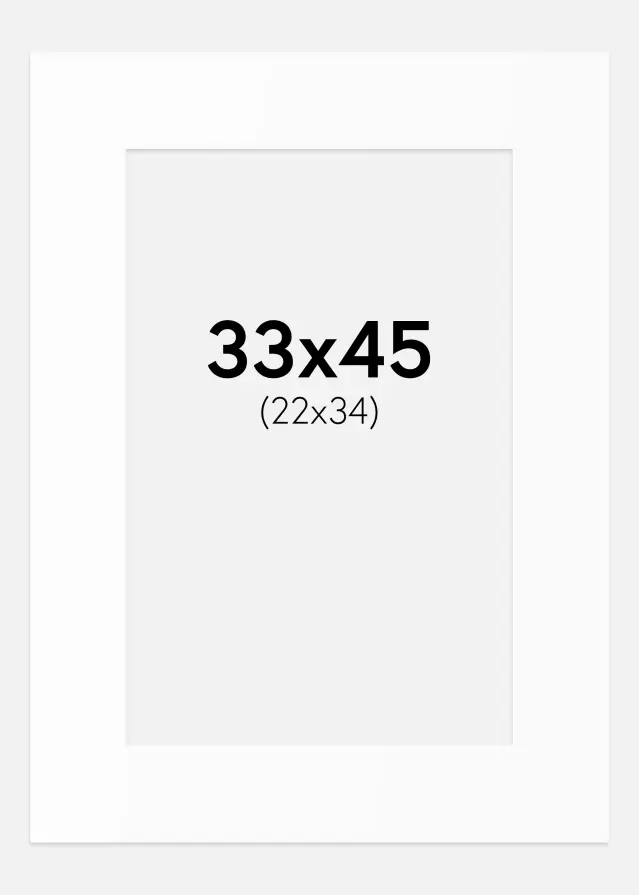 Passepartout Hvit Standard (Hvit kerne) 33x45 cm (22x34)