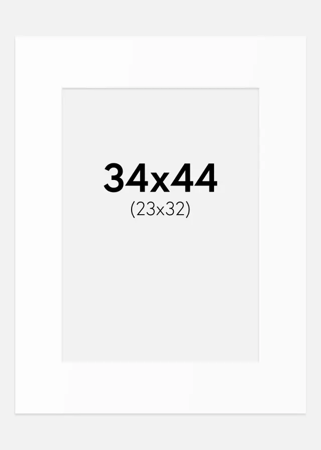 Passepartout Hvit Standard (Hvit kerne) 34x44 cm (23x32)