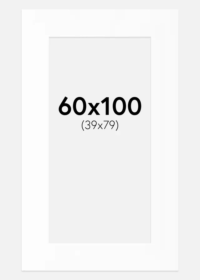 Passepartout Hvit Standard (Hvit kerne) 60x100 cm (39x79)