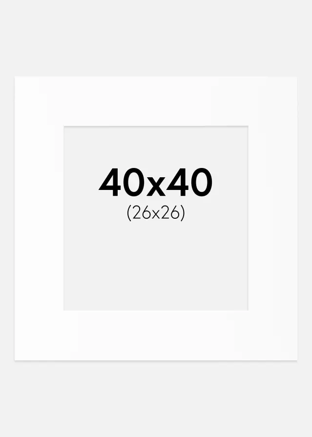 Passepartout Hvit Standard (Hvit kerne) 40x40 cm (26x26)