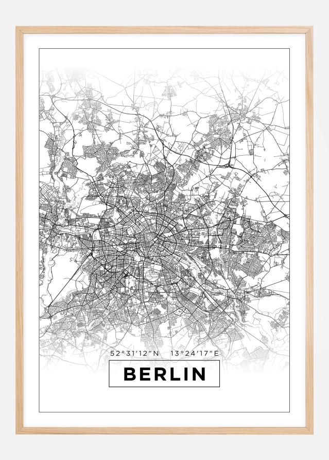 Kart - Berlin - Hvit Plakat