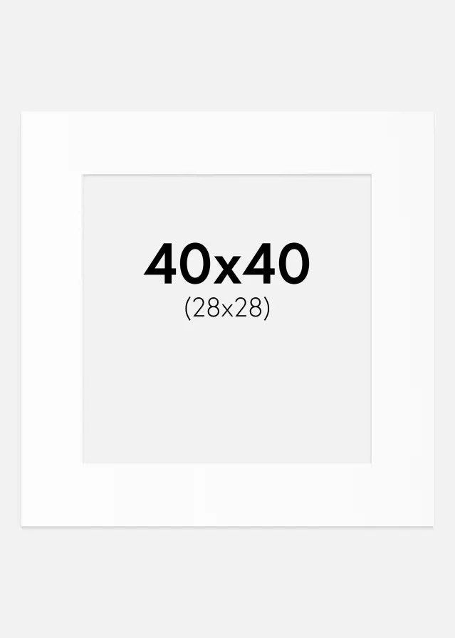 Passepartout Hvit Standard (Hvit kerne) 40x40 cm (28x28)