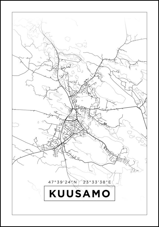 Kart - Kuusamo - Hvit Plakat