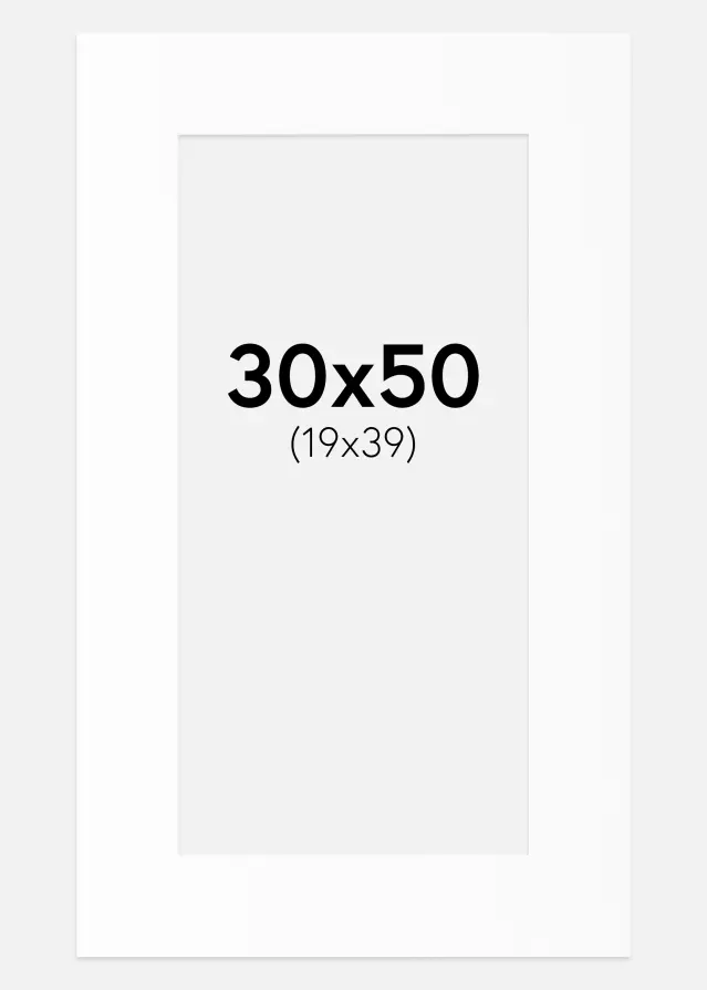 Passepartout Hvit Standard (Hvit kerne) 30x50 cm (19x39)