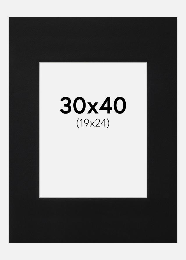 Passepartout Svart Standard (Hvit kjerne) 30x40 cm (19x24)