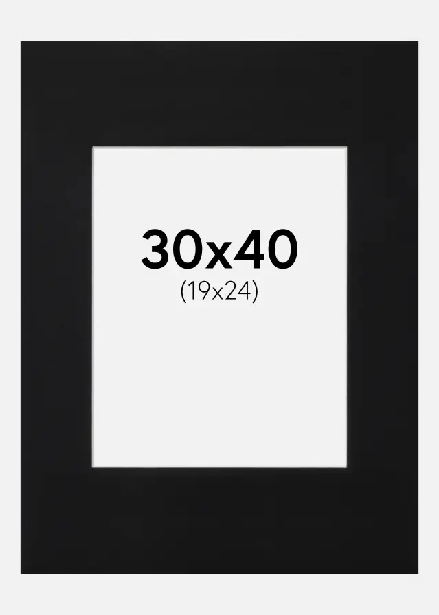 Passepartout Svart Standard (Hvit kjerne) 30x40 cm (19x24)