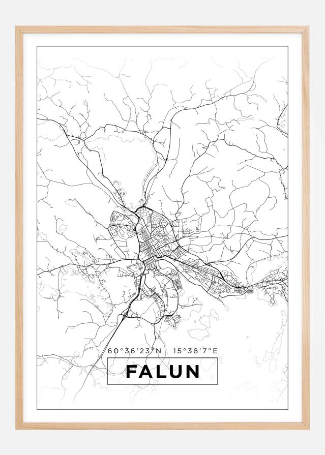 Kart - Falun - Hvit Plakat