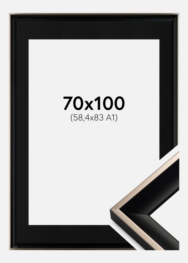 Ramme Öjaren Svart-Sølv 70x100 cm - Passepartout Svart 59,4x84 cm (A1)