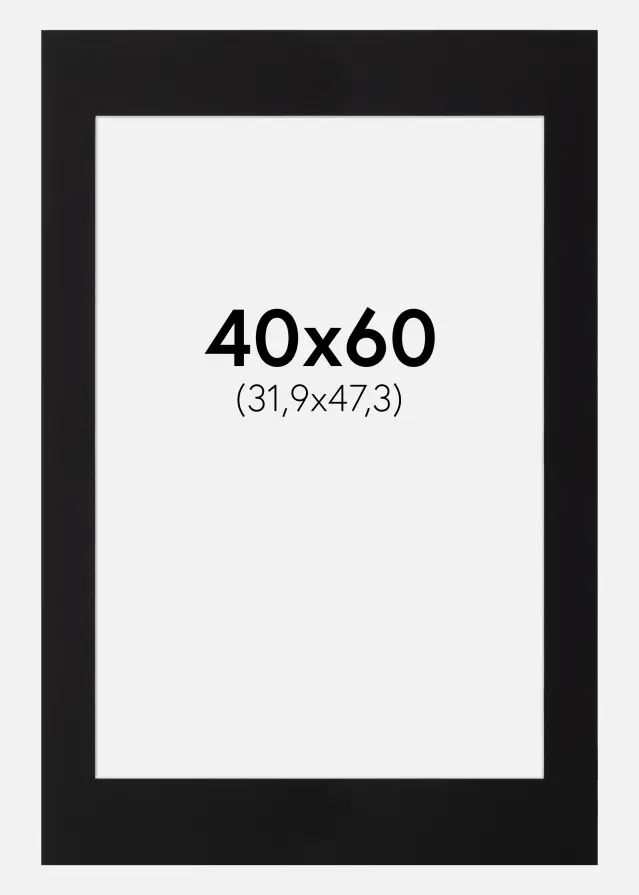 Passepartout Svart Standard (Hvit kjerne) 40x60 cm (31,9x47,3 - A3+)