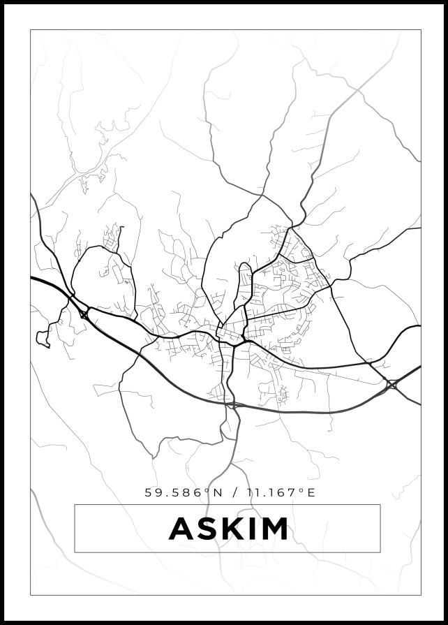 Kart - Askim - Hvit Plakat