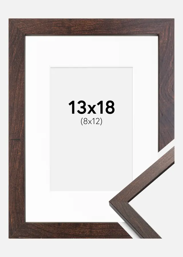 Ramme Trendy Valnøtt 13x18 cm - Passepartout Hvit 9x13 cm