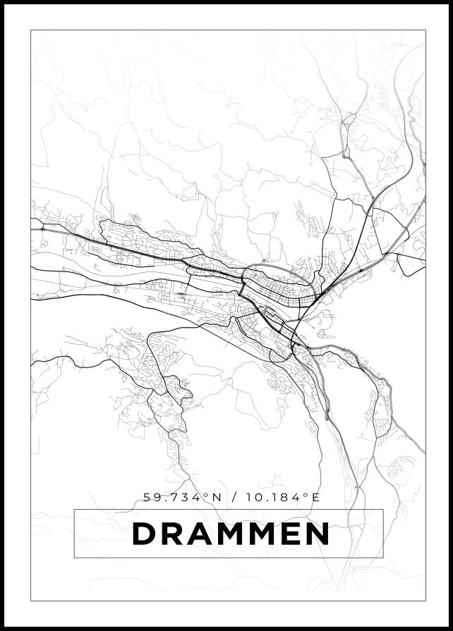 Kart - Drammen - Hvit Plakat