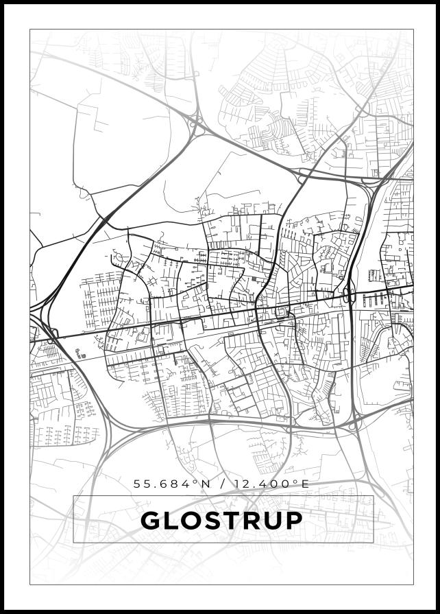 Kart - Glostrup - Hvit Plakat