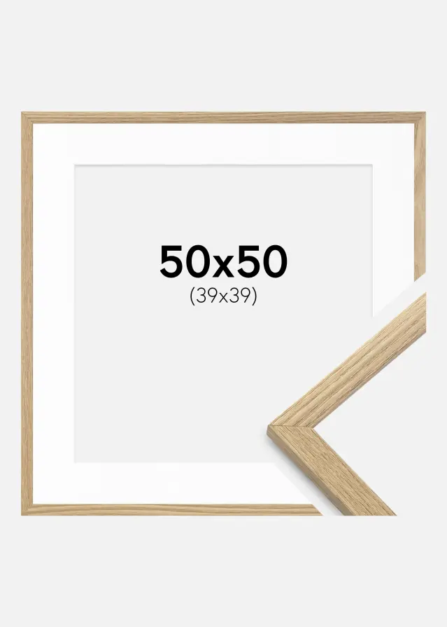 Ramme Trendy Eik 50x50 cm - Passepartout Hvit 40x40 cm