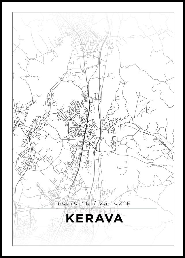 Kart - Kerava - Hvit Plakat