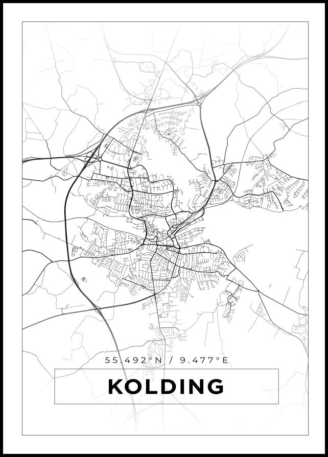 Kart - Kolding - Hvit Plakat