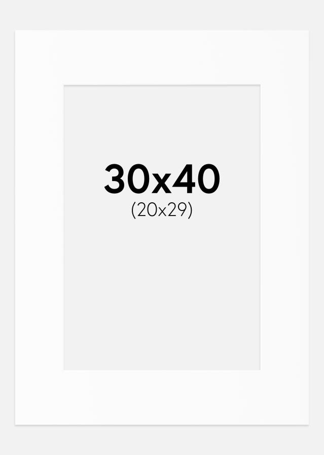 Passepartout Hvit Standard (Hvit kerne) 30x40 cm (20x29)