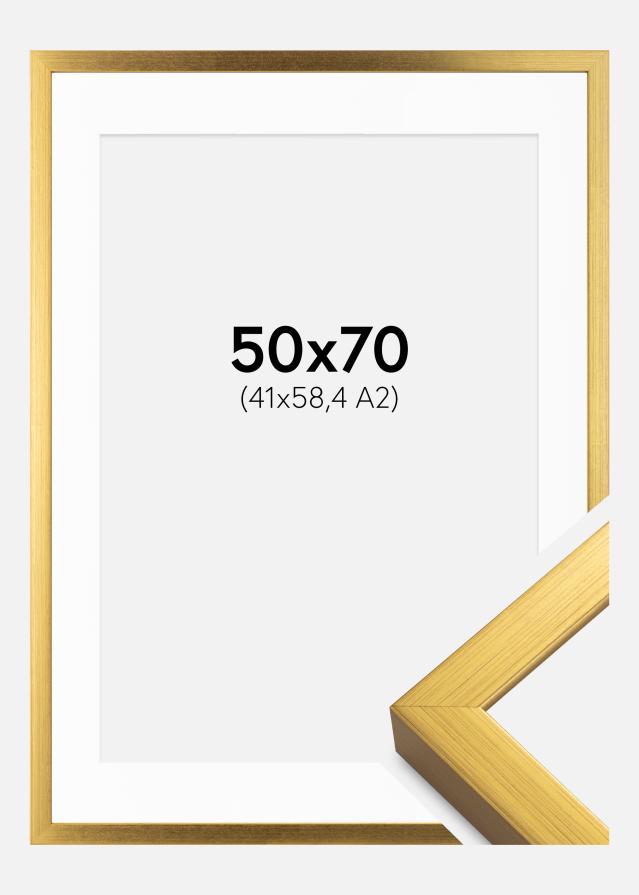 Ramme Falun Gull 50x70 cm - Passepartout Hvit 42x59,4 cm (A2)