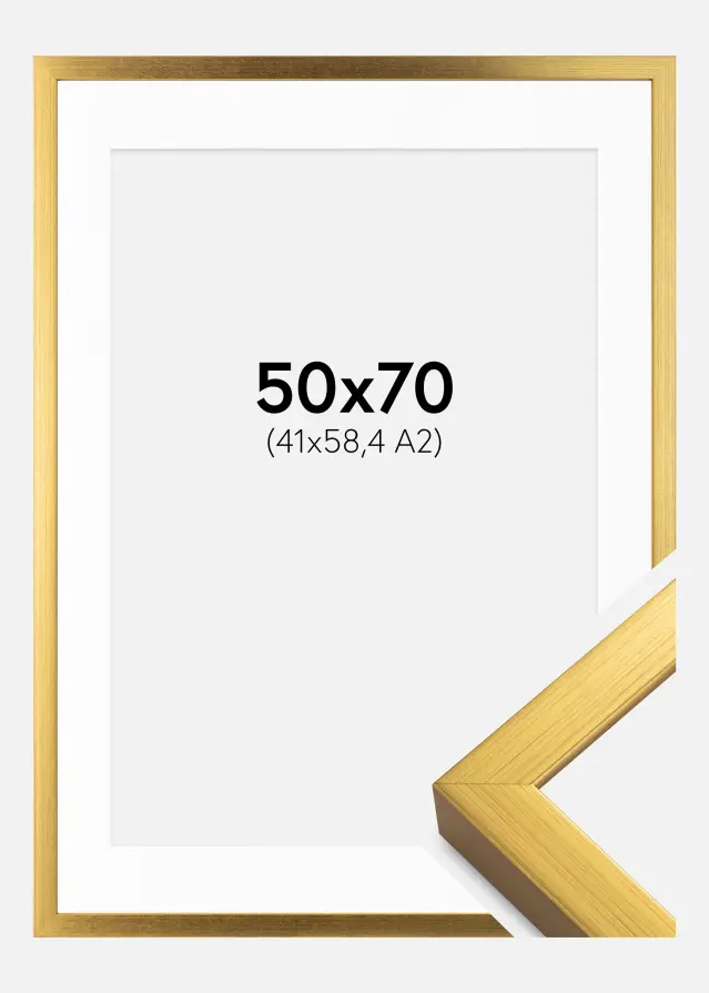 Ramme Falun Gull 50x70 cm - Passepartout Hvit 42x59,4 cm (A2)