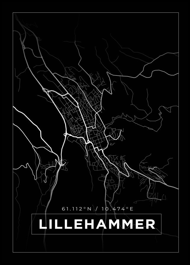Kart - Lillehammer - Svart Plakat