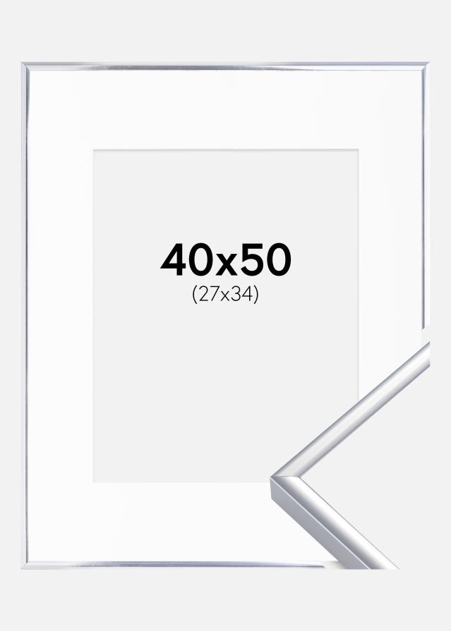 Ramme Aluminium Blank Sølv 40x50 cm - Passepartout Hvit 28x35 cm