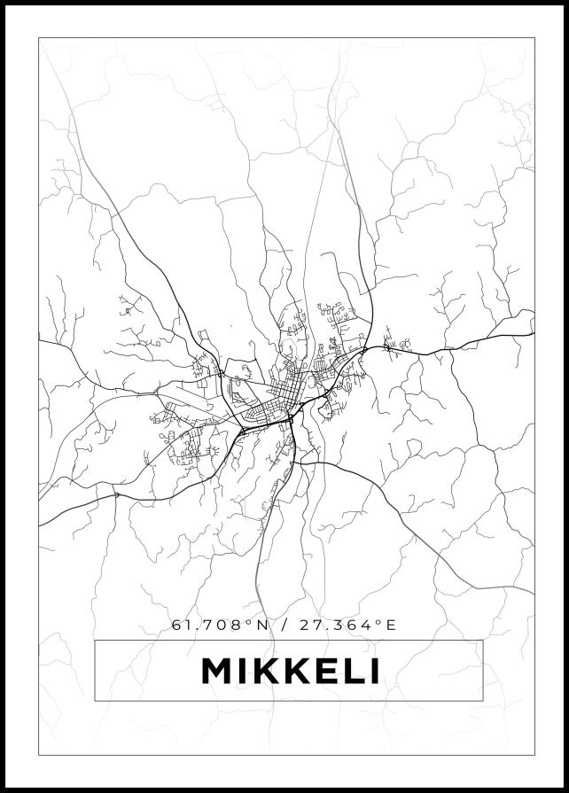 Kart - Mikkeli - Hvit Plakat