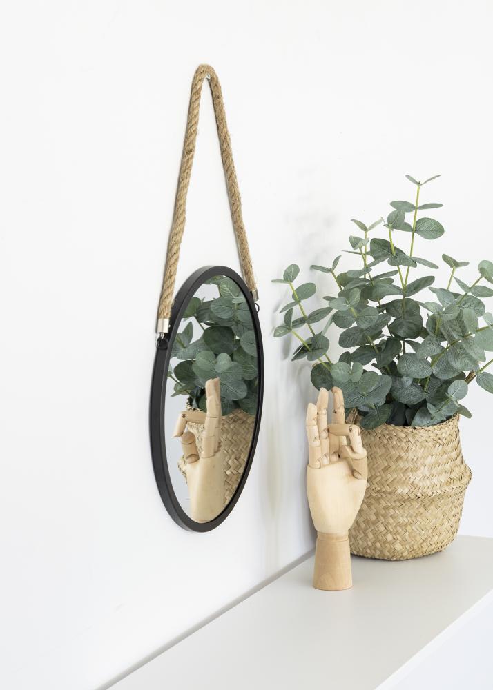 KAILA Rundt Speil Rope - Svart 30 cm Ø