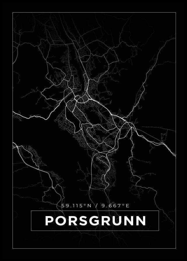 Kart - Porsgrunn - Svart Plakat